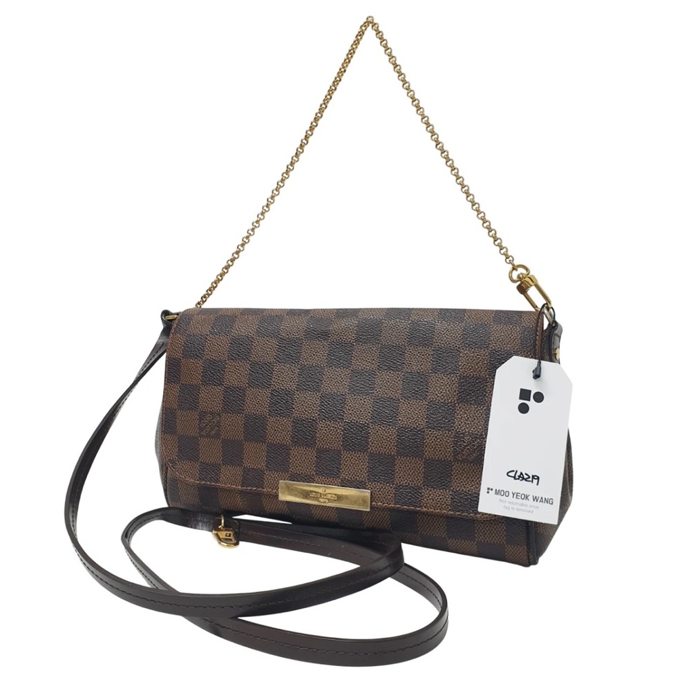 Auth Louis Vuitton Favorite MM Damier Ebene N41129 Guaranteed CLA219